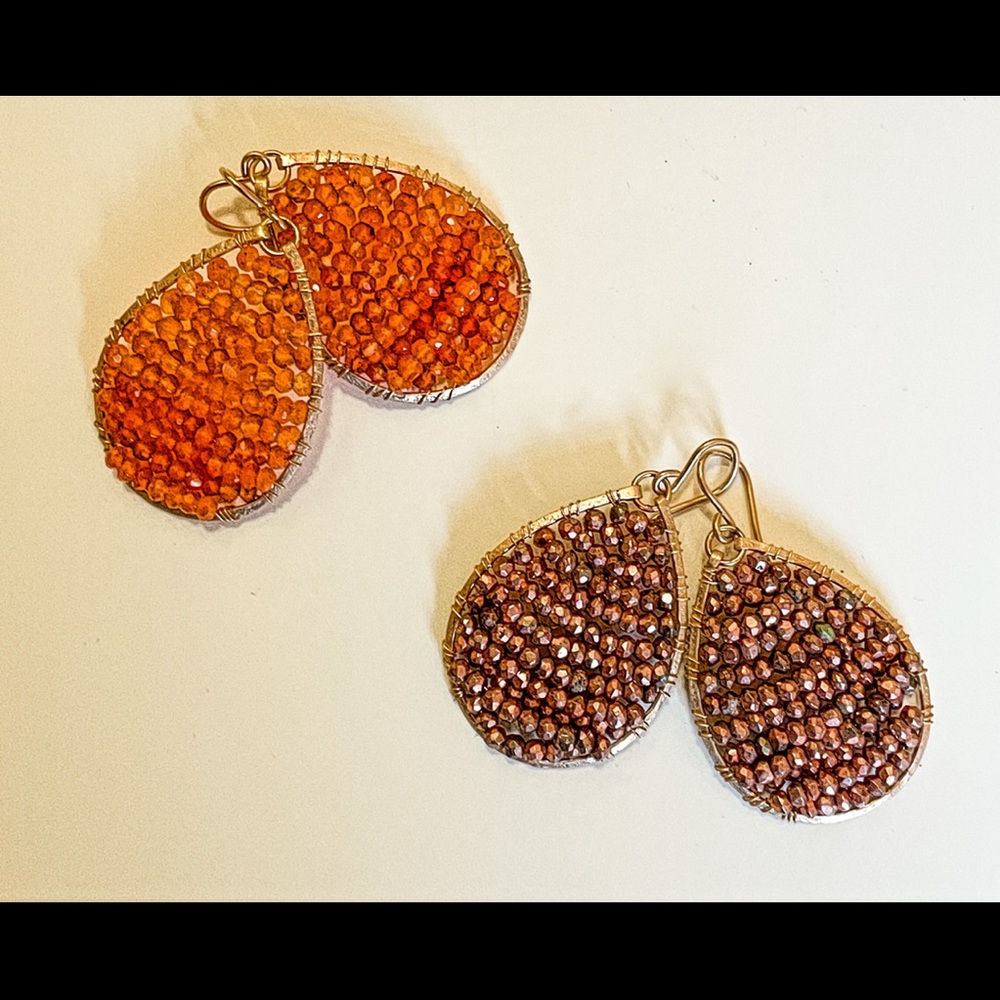 Gold platted earrings with Czech Glass Bronze or Orange Round Beads
